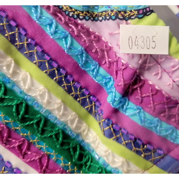 Cia Maritima Bikini Top Womens Medium Embroidered Beaded Floral Stripe Swimwear - Picture 16 of 16